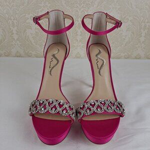 Nina Size 9.5M Hot Pink Scotty Platform Stiletto Heels Crystal Detail Across Toe